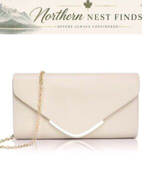 Vegan Leather Envelope Clutch Purse with Chain for Evening Formal Parties